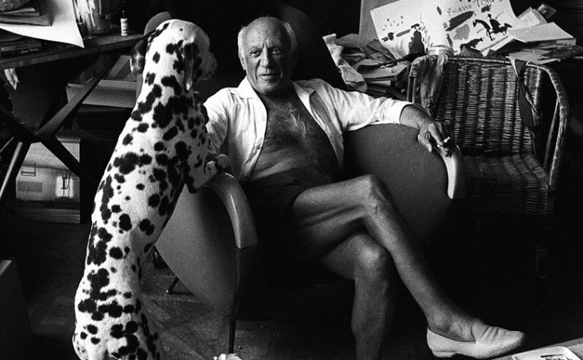 Picasso and his dog pero, Cannes, 1961 Silver gelatin print 40x50cm